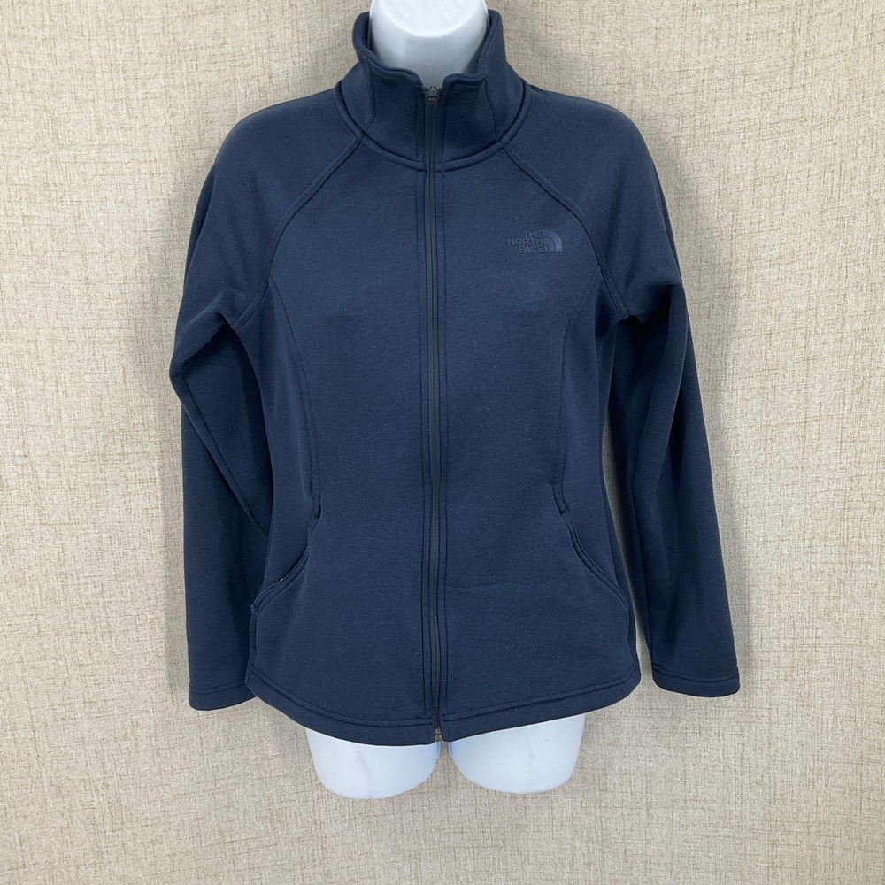 The North Face‎ Fleece Jacket Womens Small Navy Blue Polyester Stretch Full Zip